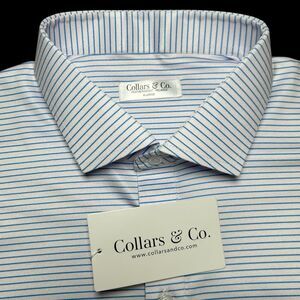 Collars & Co Polo Shirt Mens XL Relaxed Blue Stripe Dress Collar Office Golf NWT